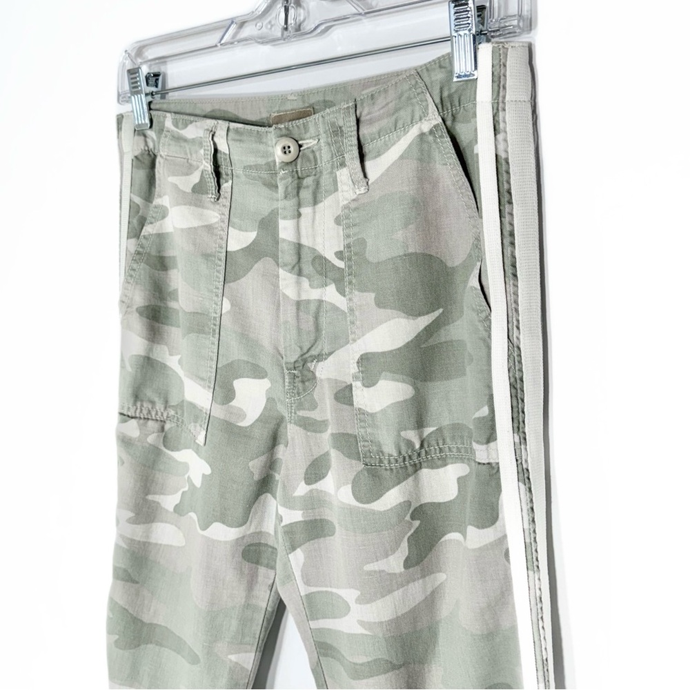 Mother Camo Racer Stripe Fringe Hem Cream Green Straight Leg Cropped Pants 26 - Picture 5 of 15